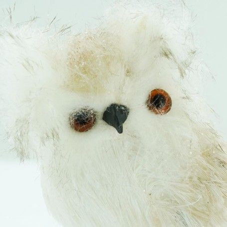 Gufo Natalizio Bianco e Beige H.13 cm