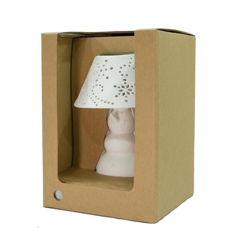 Lampada Pupazzo di Neve in Porcellana Bianca con Luce Led H.22 cm