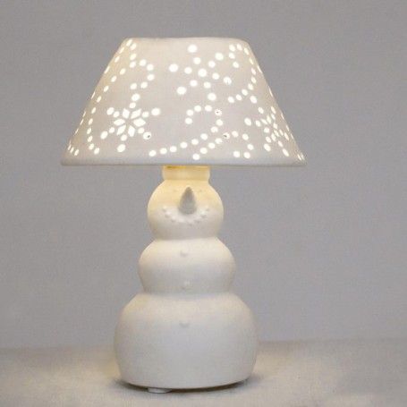 Lampada Pupazzo di Neve in Porcellana Bianca con Luce Led H.22 cm