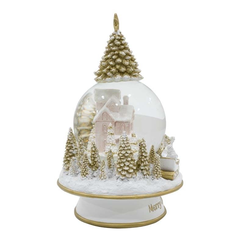 Carillon Natalizio Bianco e Oro con Luci Led e Musica H.22,5 cm