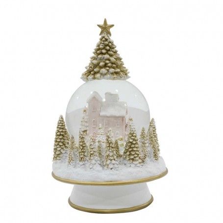 Carillon Natalizio Bianco e Oro con Luci Led e Musica H.22,5 cm