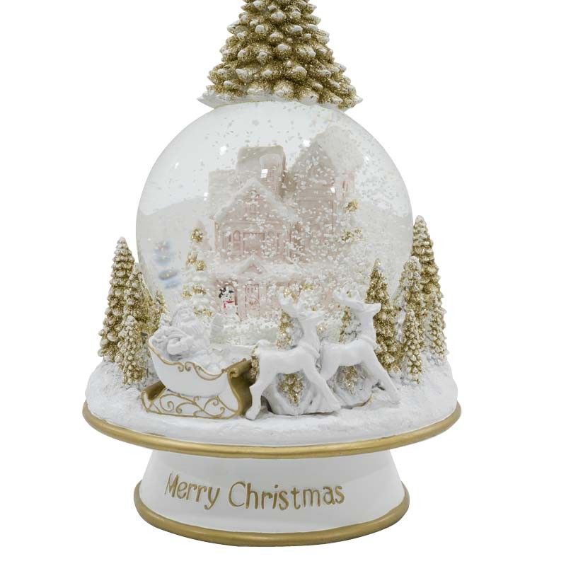 Carillon Natalizio Bianco e Oro con Luci Led e Musica H.22,5 cm