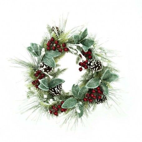 Corona Natalizia Innevata con Pigne e Bacche D.70 cm