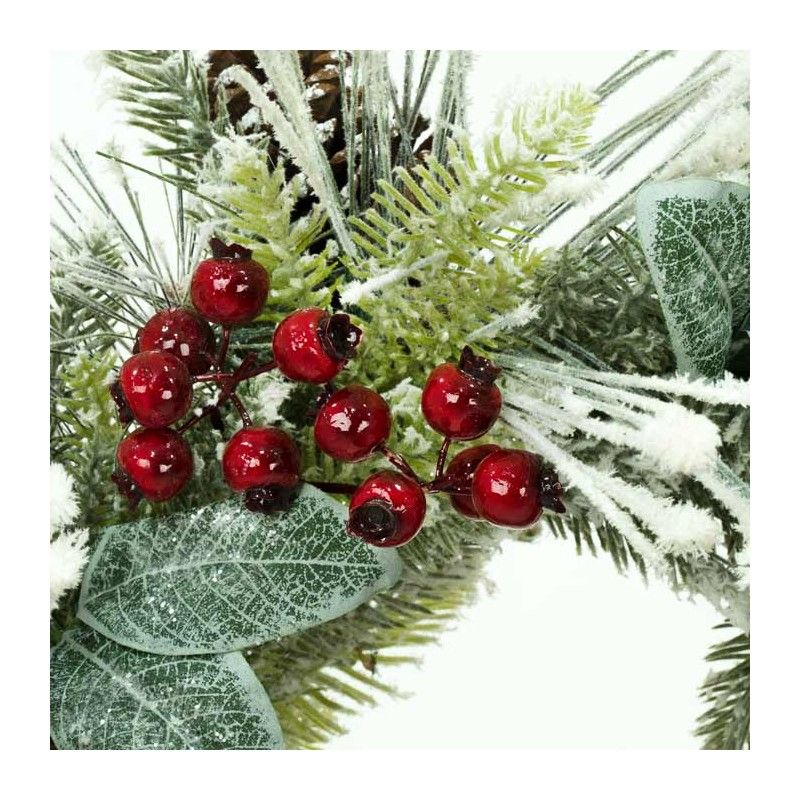 Corona Natalizia Innevata con Pigne e Bacche D.70 cm