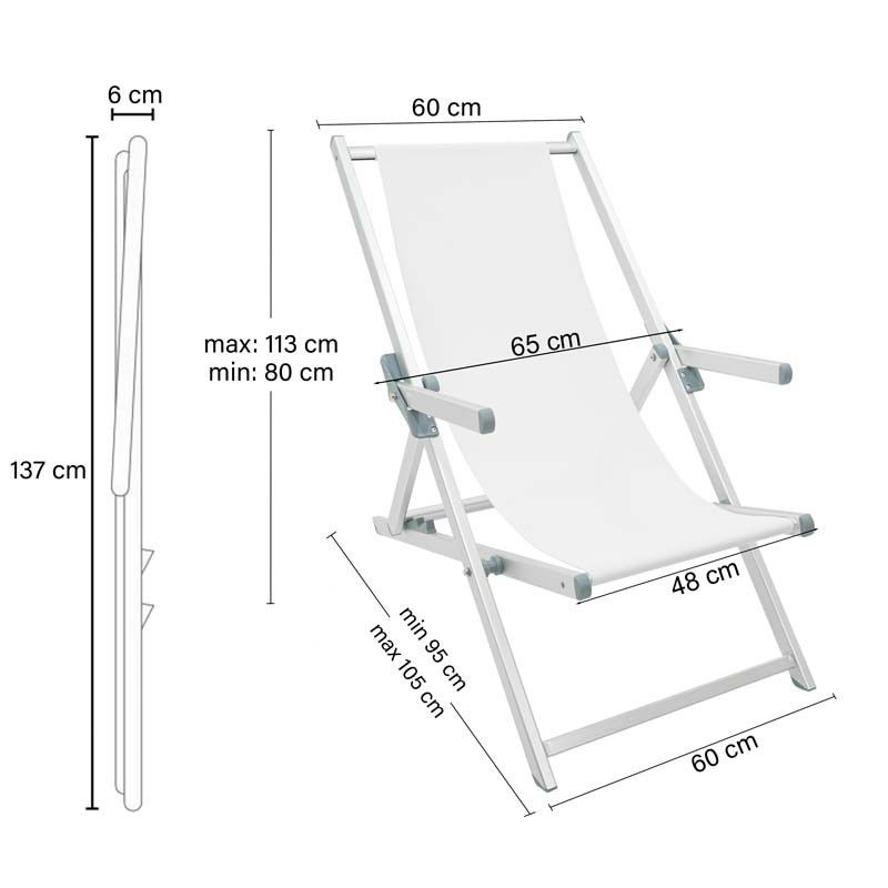 Sedia Sdraio da Giardino e Spiaggia in Alluminio Bianca Olaf