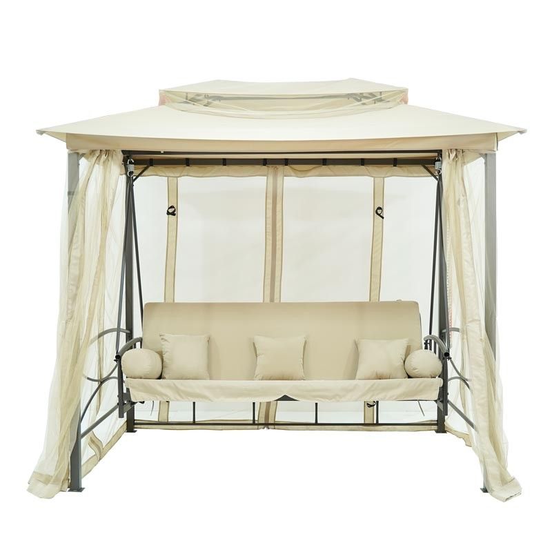 Dondolo Gazebo da Giardino con Zanzariera in Acciaio Beige