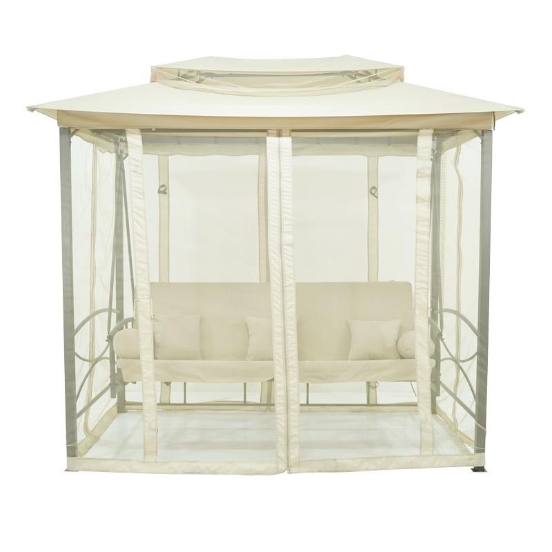 Dondolo Gazebo da Giardino con Zanzariera in Acciaio Beige