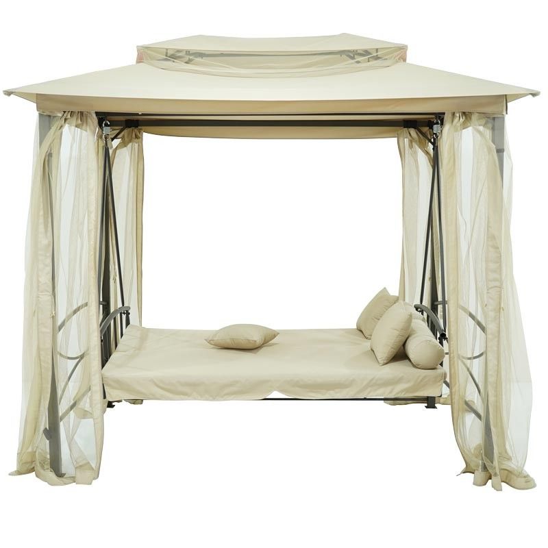 Dondolo Gazebo da Giardino con Zanzariera in Acciaio Beige