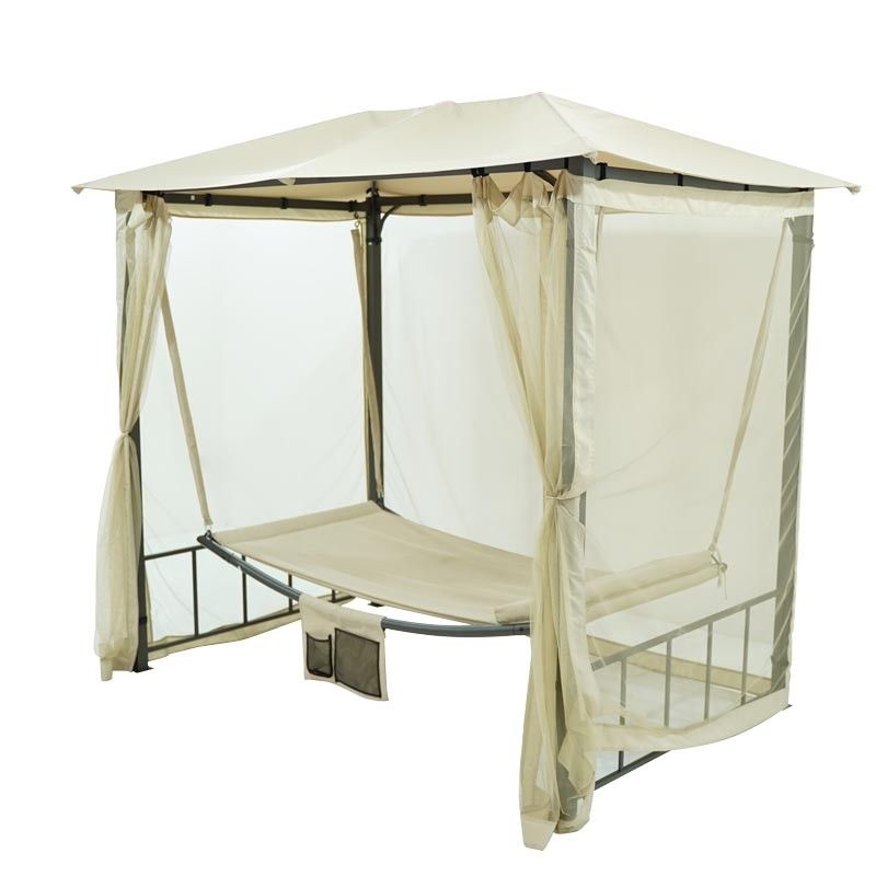 Dondolo Gazebo da Giardino con Zanzariera in Acciaio Beige