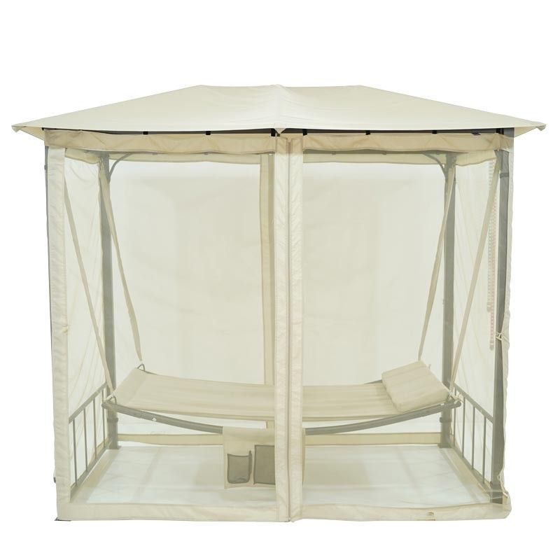 Dondolo Gazebo da Giardino con Zanzariera in Acciaio Beige
