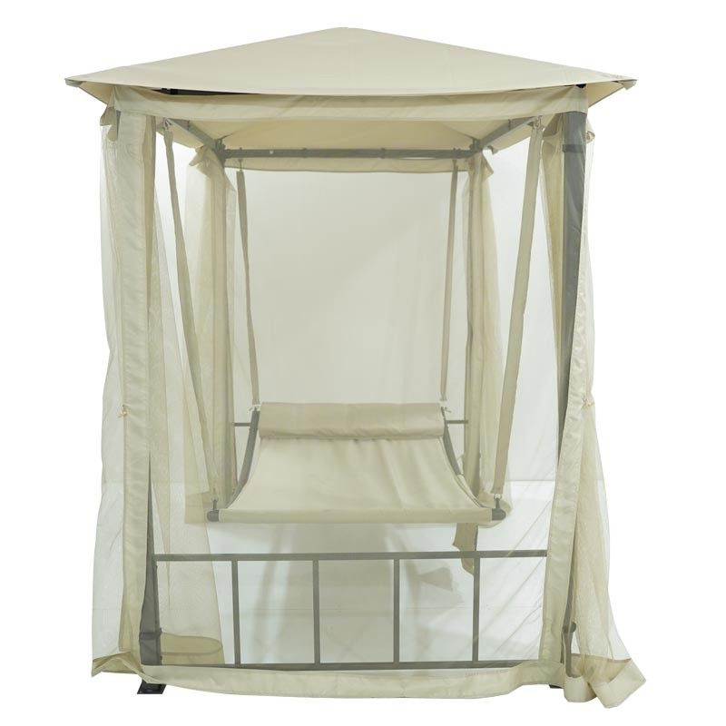 Dondolo Gazebo da Giardino con Zanzariera in Acciaio Beige
