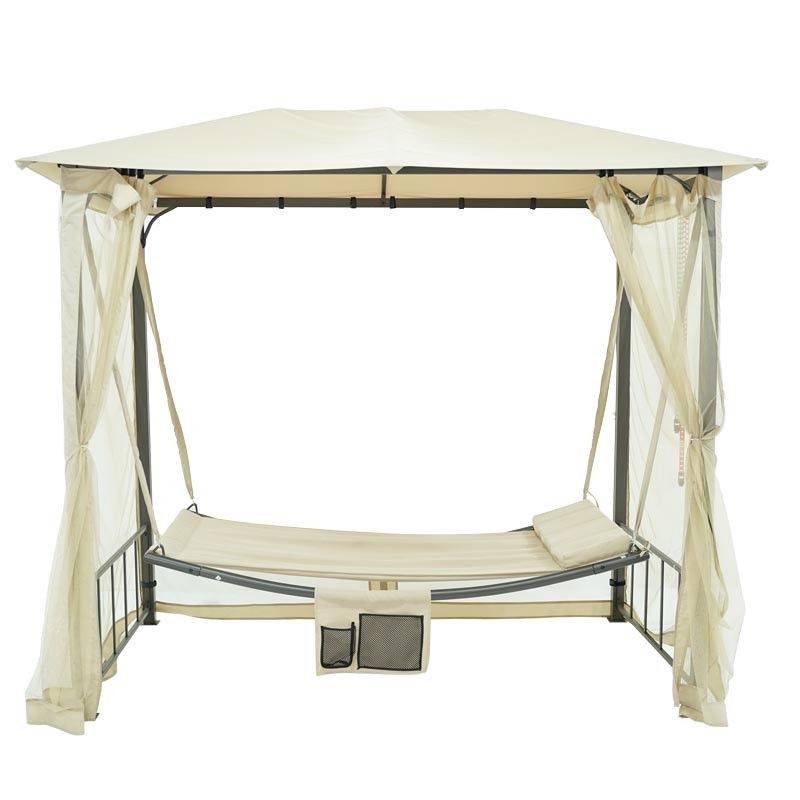 Dondolo Gazebo da Giardino con Zanzariera in Acciaio Beige