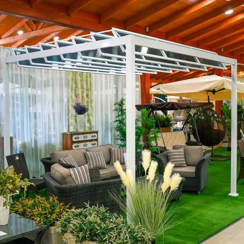 Gazebo da Giardino in Alluminio Bianco 3x3 m Copertura con Pannelli Mobili