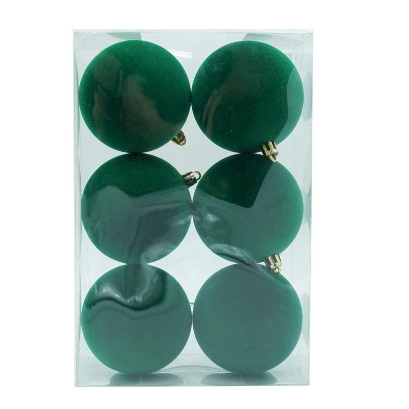 Palle di Natale in Plastica e Velluto D.8 cm Conf. da 6 Pezzi