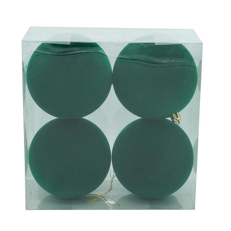 Palle di Natale in Plastica e Velluto D.10 cm Conf. da 4 Pezzi