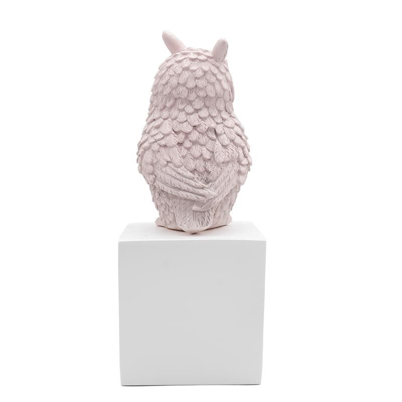 Statua Gufo in Resina su Cubo Bianco H.29,5 cm