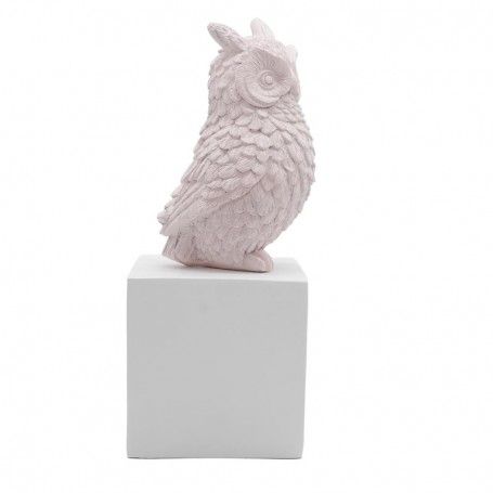 Statua Gufo in Resina su Cubo Bianco H.29,5 cm