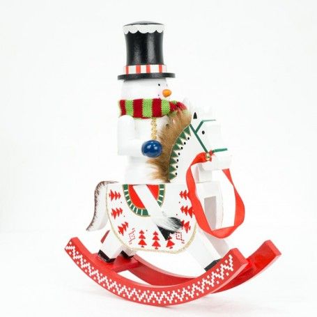 Pupazzo di Neve Natalizio su Cavallo a Dondolo H.28 cm