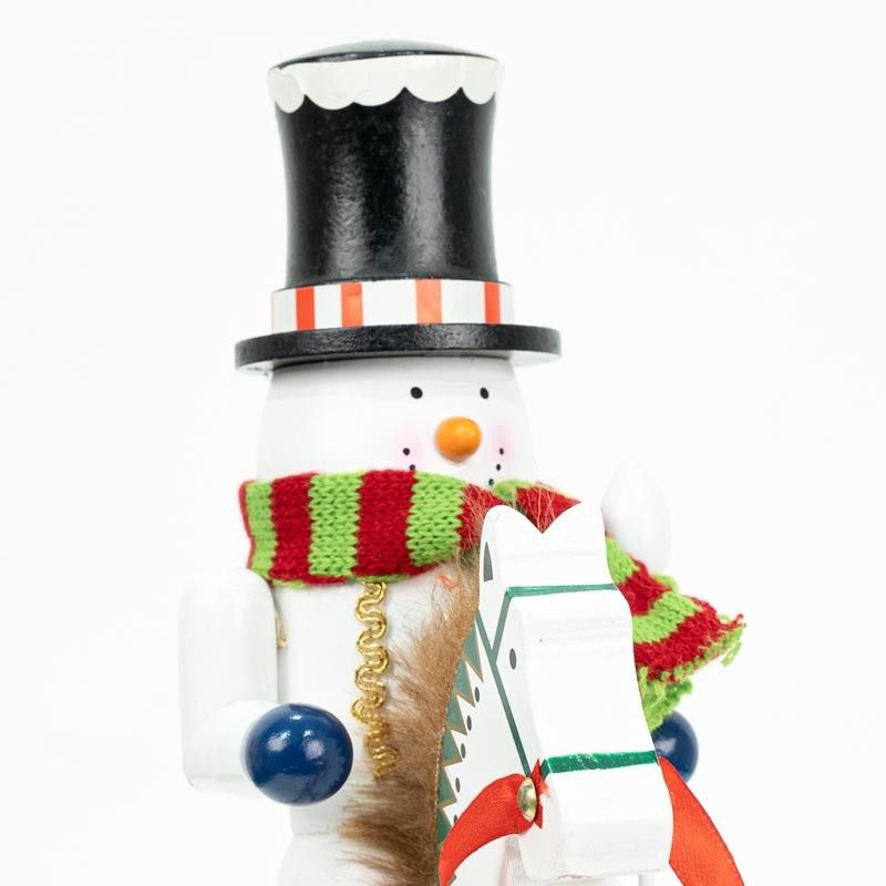 Pupazzo di Neve Natalizio su Cavallo a Dondolo H.28 cm