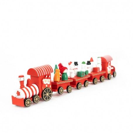 Trenino Natalizio in Legno con Pupazzi di Neve 39x7,5 cm