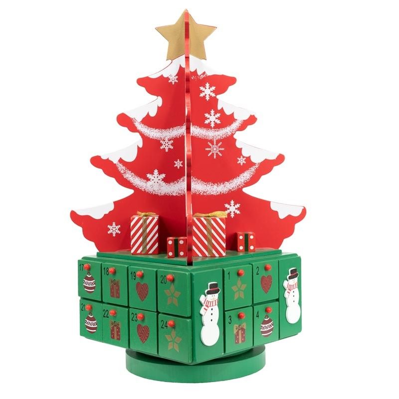 Calendario dell'Avvento ad Albero di Natale in Legno H.41 cm