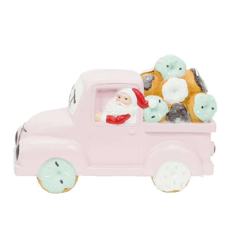 Furgoncino con Babbo Natale e Ciambelle in Resina 17x8x11,5 cm