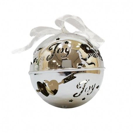 Sfera Natalizia in Metallo Argento D.10 cm con Scritta "Joy"