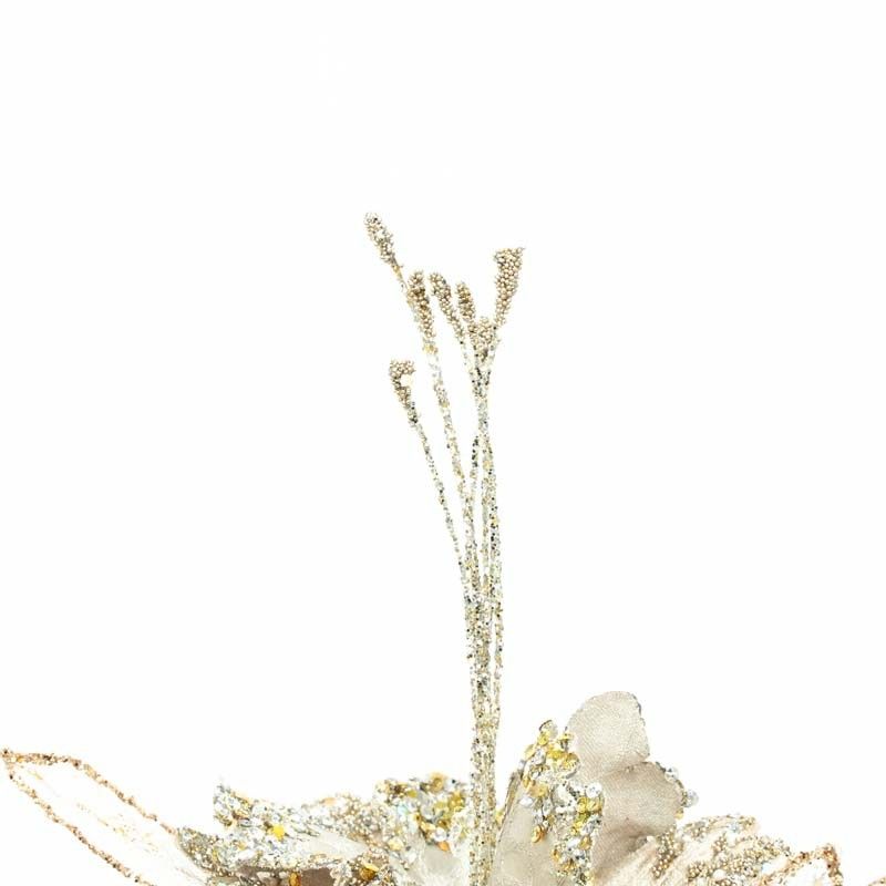 Ramo con Stella di Natale in Velluto e Rete Beige e Oro H.60 cm