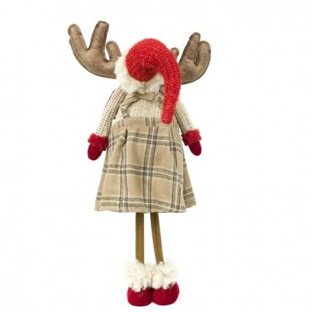 Renna Natalizia in Piedi con Gonna Beige a Quadri H.70 cm