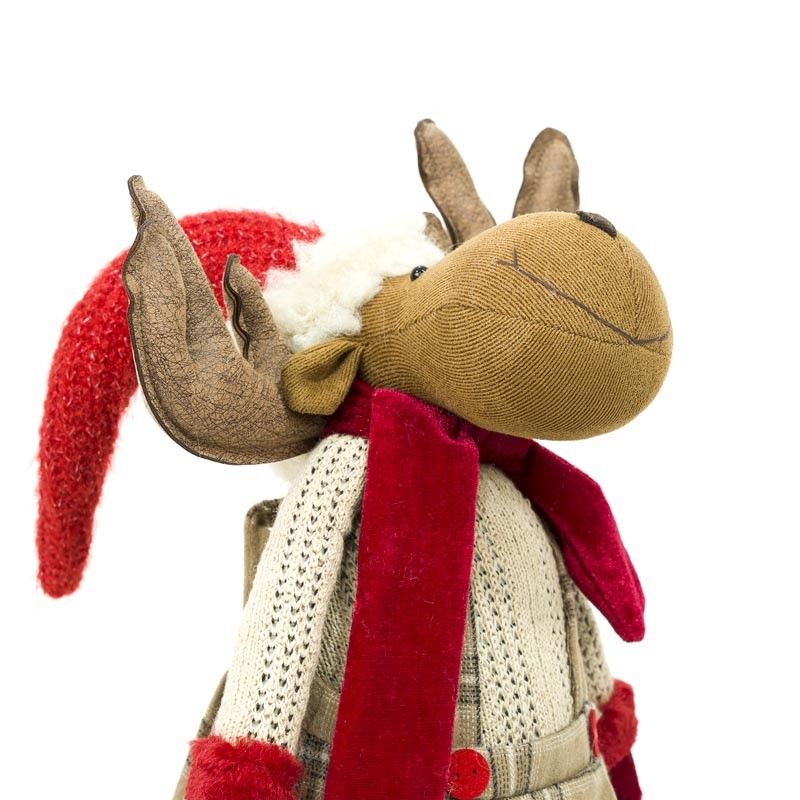 Renna Natalizia in Piedi con Gonna Beige a Quadri H.70 cm