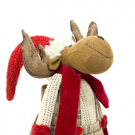 Renna Natalizia in Piedi con Gonna Beige a Quadri H.70 cm