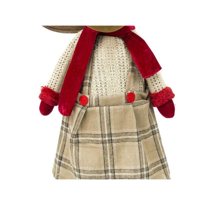 Renna Natalizia in Piedi con Gonna Beige a Quadri H.70 cm