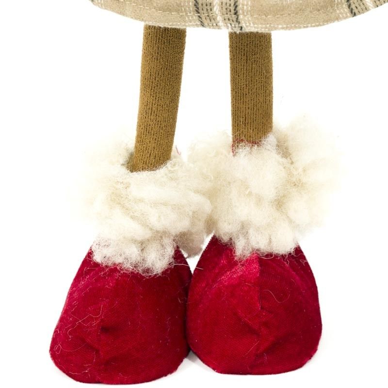 Renna Natalizia in Piedi con Gonna Beige a Quadri H.70 cm