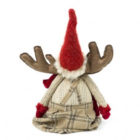 Renna Natalizia Seduta con Abito Beige a Quadri H.77 cm