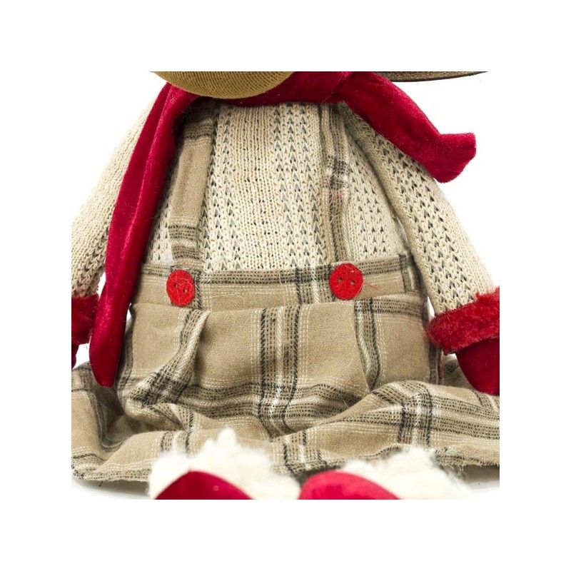 Renna Natalizia Seduta con Abito Beige a Quadri H.77 cm