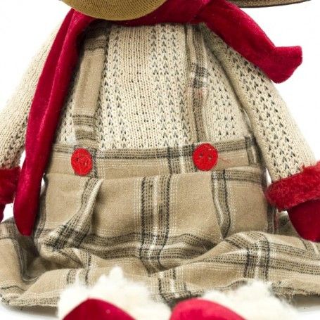 Renna Natalizia Seduta con Abito Beige a Quadri H.77 cm