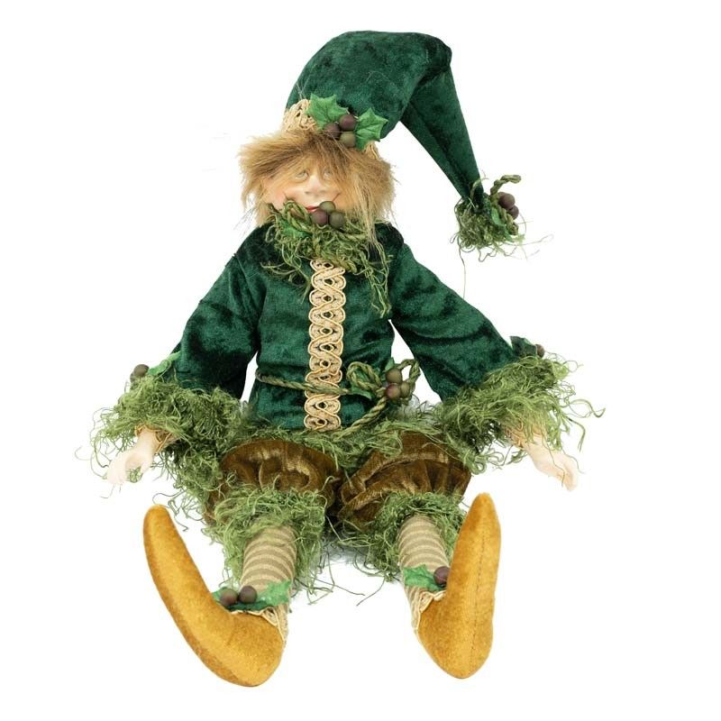 Elfo Natalizio con Abito Verde e Oro H.36 cm