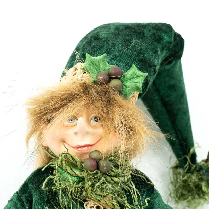 Elfo Natalizio con Abito Verde e Oro H.36 cm