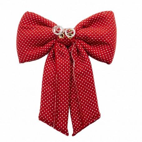 Fiocco Natalizio con Ganci Rosso con Pois Bianchi H.38 cm