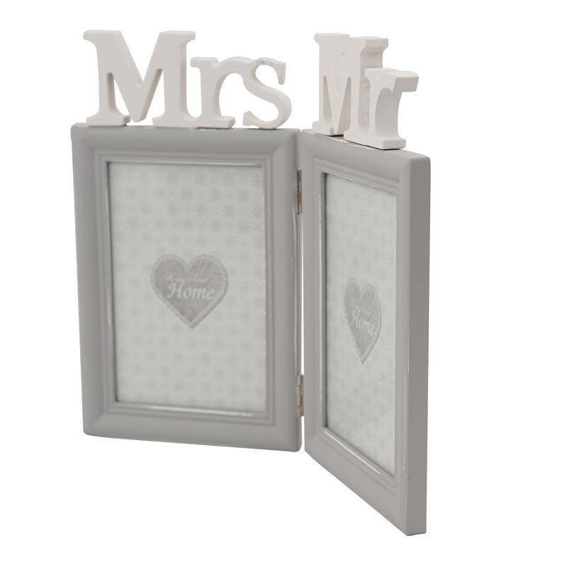 Cornice Mr & Mrs in Legno Grigio 27x23 cm