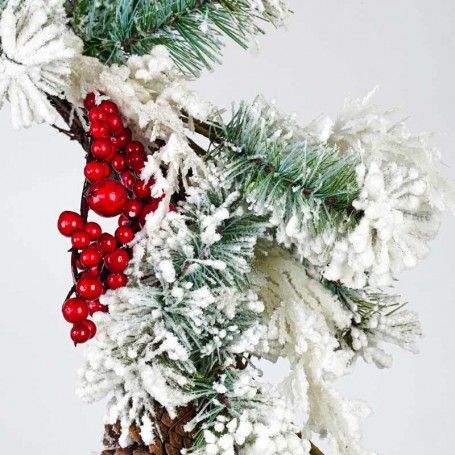 Ghirlanda Natalizia Innevata con Bacche Rosse D.70 cm