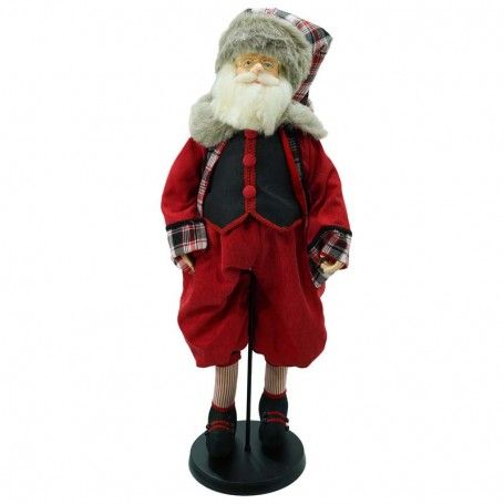 Babbo Natale su Stand con Abito Rosso e Cappello a Quadri H.80 cm