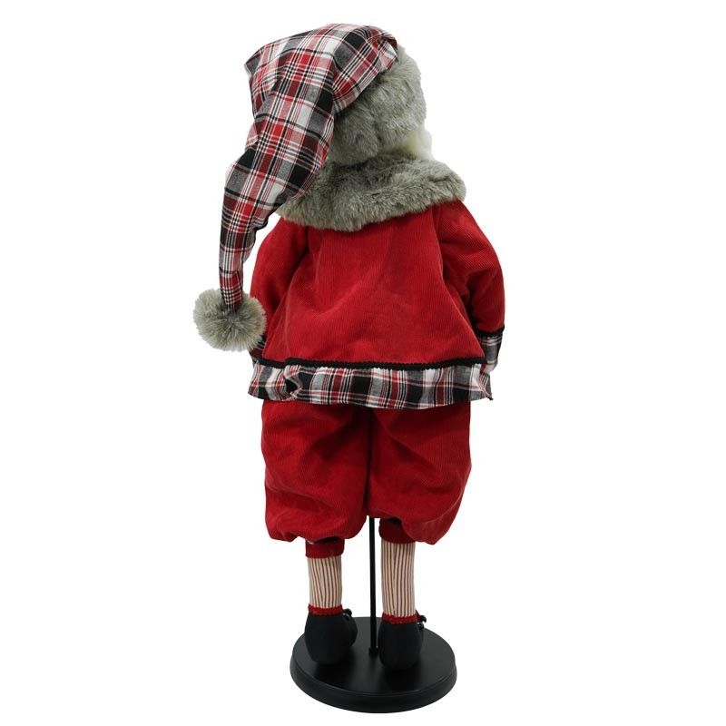 Babbo Natale su Stand con Abito Rosso e Cappello a Quadri H.80 cm