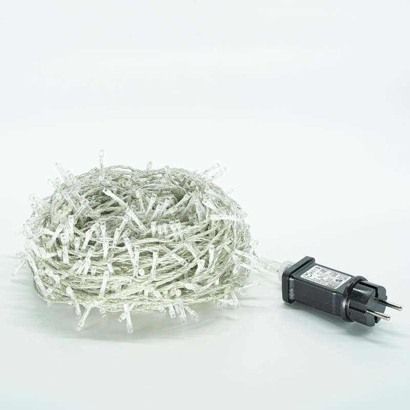 Catena con 480 Luci Led Bianco Freddo con Cavo Trasparente 24 metri, Uso Esterno