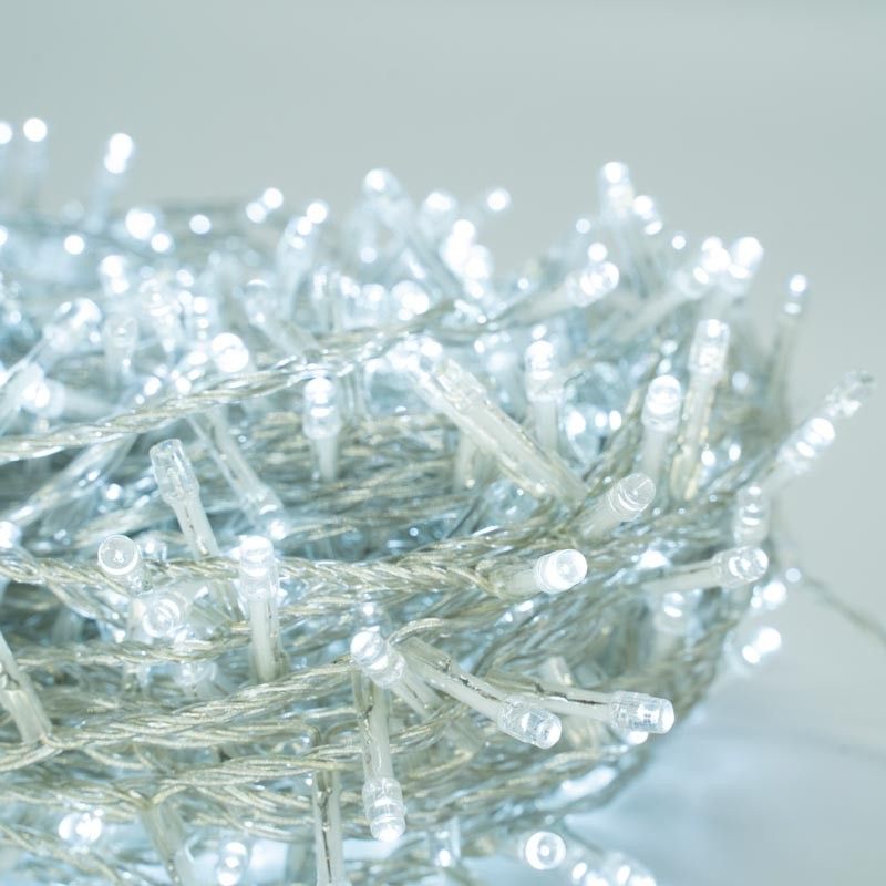 Catena con 480 Luci Led Bianco Freddo con Cavo Trasparente 24 metri, Uso Esterno
