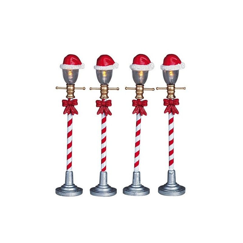 Santa Hat Street Lamp, Set Of 4 - Lemax 64472