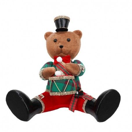 Orsetto Natalizio con Tamburo Rosso e Verde H.43 cm