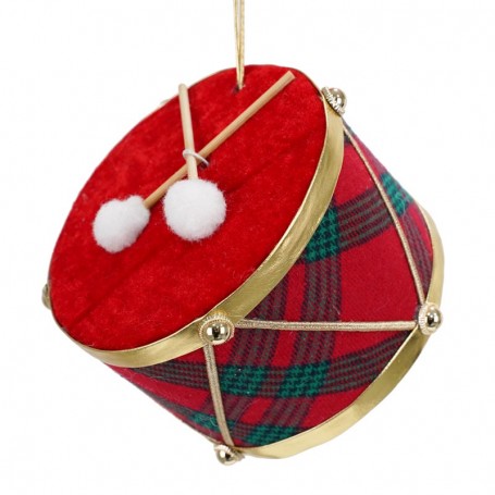 Tamburo Natalizio da Appendere in Tartan e Velluto H.8 cm
