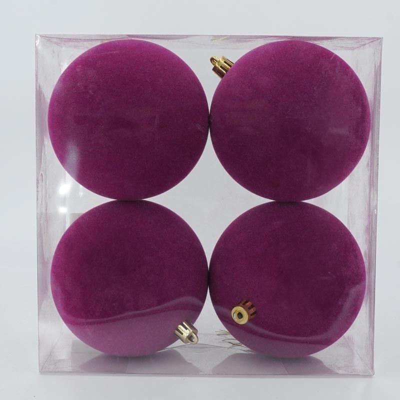 Palle di Natale in Plastica e Velluto D.10 cm Conf. da 4 Pezzi