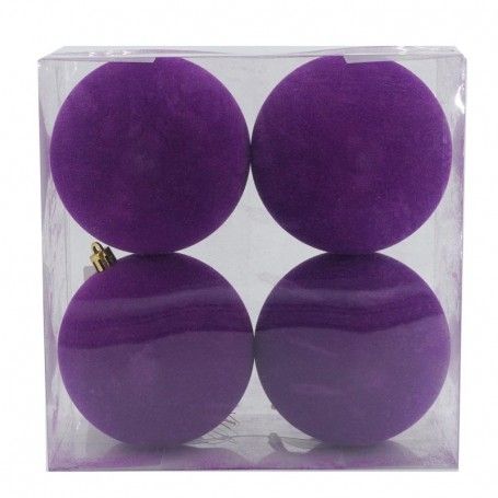 Palle di Natale in Plastica e Velluto D.10 cm Conf. da 4 Pezzi